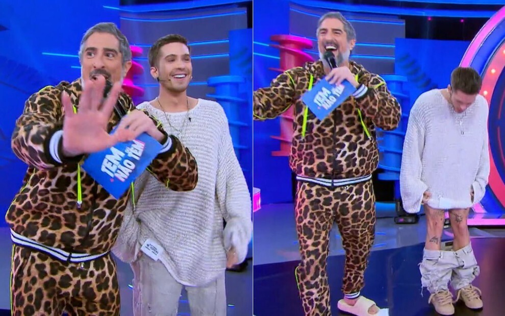 joão Guilherme e Marcos Mion no programa "Caldeirão com Mion"