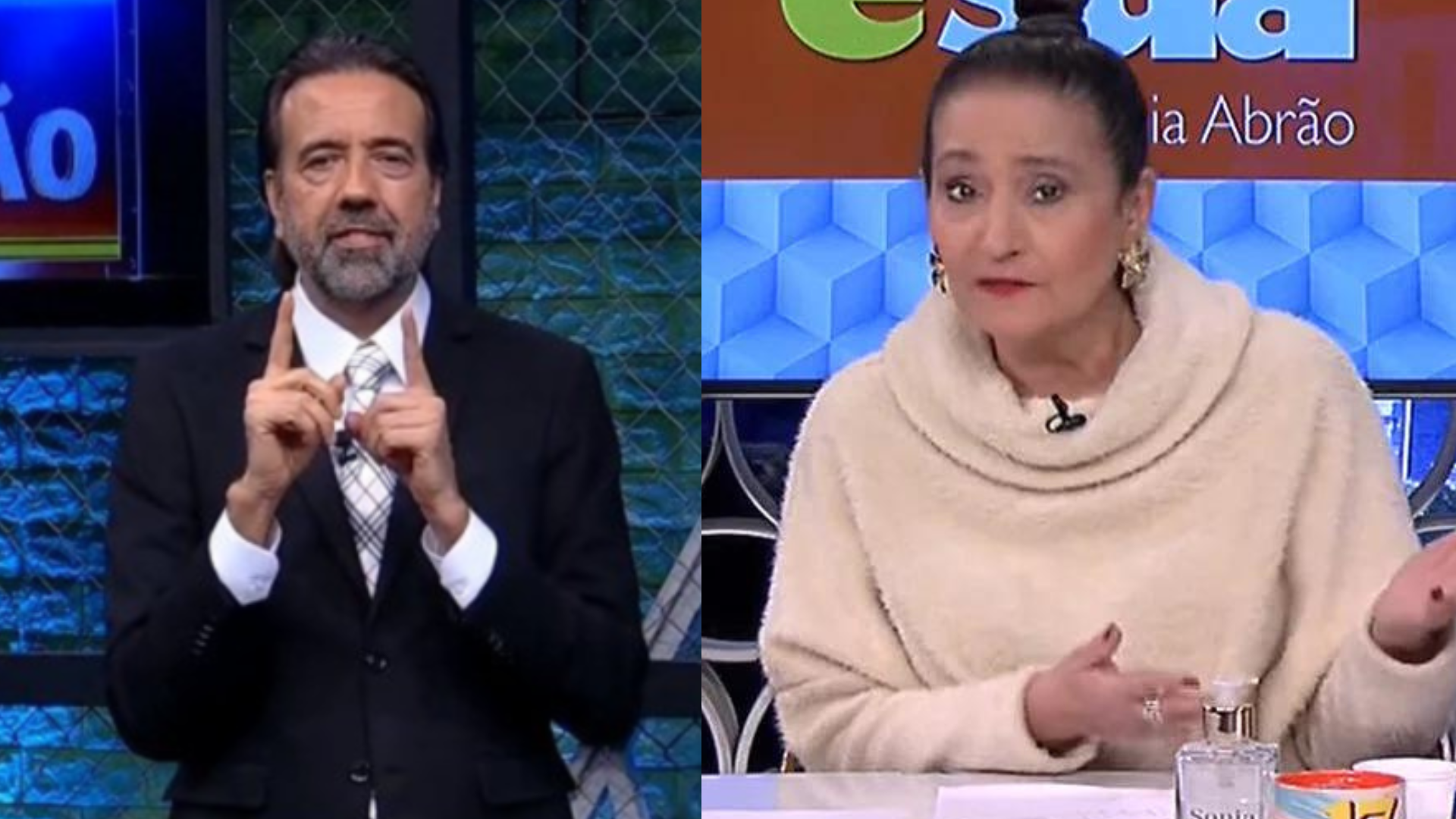 Jorge Lordello, no Hora de Ação, e Sonia Abrão, no A Tarde é Sua, em uma montagem