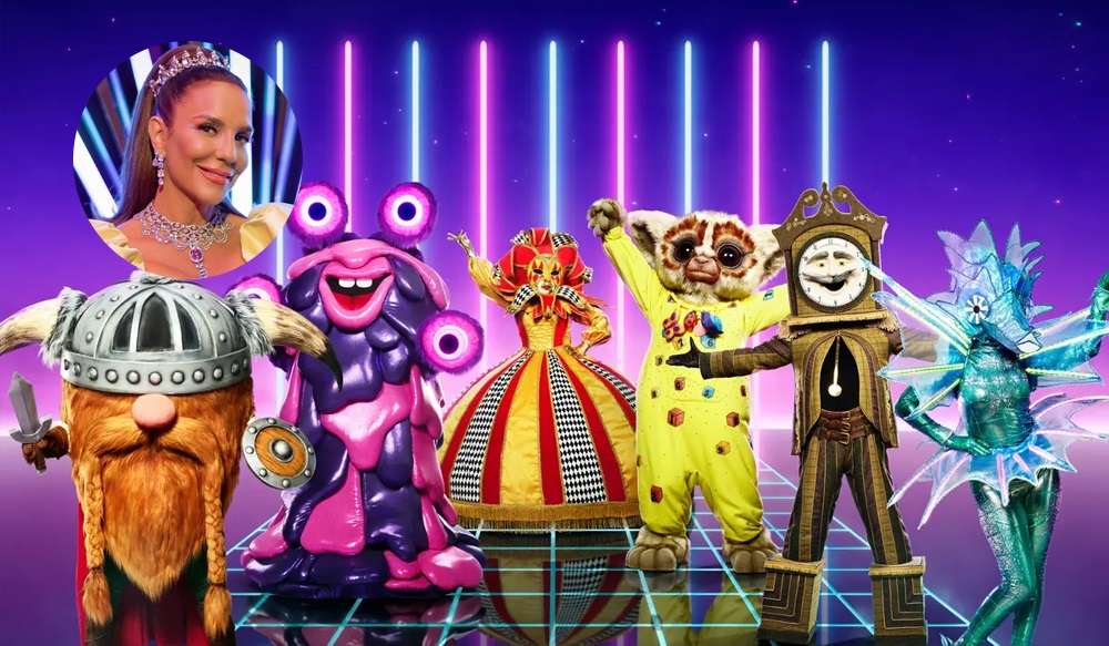 Ivete Sangalo e alguns participantes da primeira temporada do "The Masked Singer Brasil", que foi exibido no horário nobre (Créditos: Divulgação/ TV Globo)