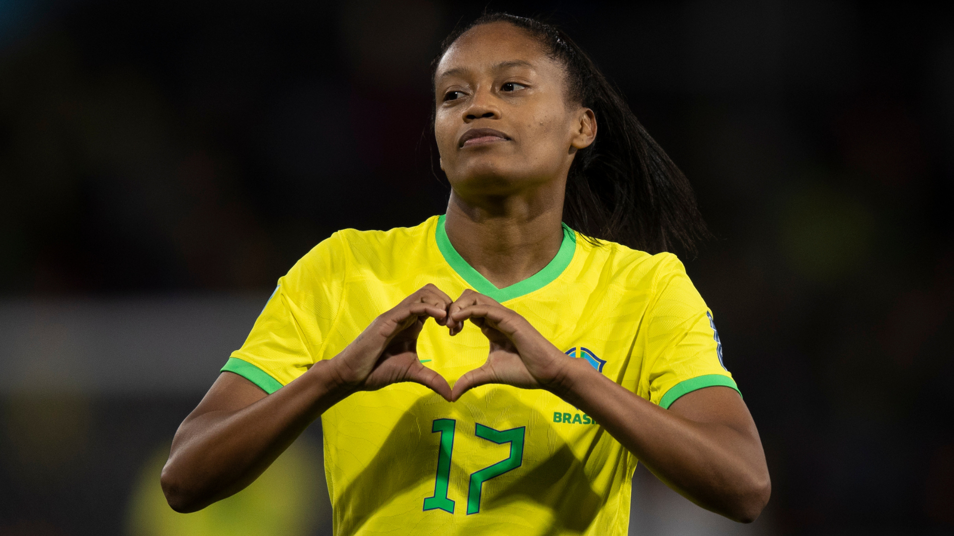 Ary Borges comemorando gol pela Seleção Brasileira na Copa do Mundo Feminina