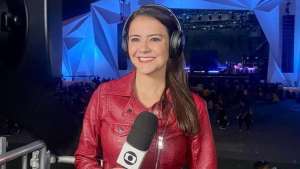 Lívia Torres durante a cobertura do Rock in Rio na Globo