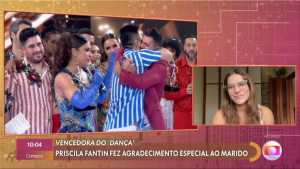 Priscila Fantin participando do Encontro e falando do marido