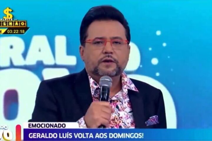 O apresentador Geraldo Luís durante o seu programa dominical pela RedeTV (Créditos: Reprodução)