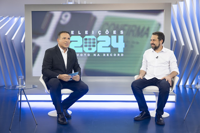 Guilherme Boulos sendo sabatinado pelo Reinaldo Gottino na Record